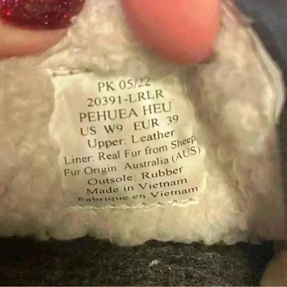 Olukai Pehuea Heu Women size 9 Shearling Lined Slip On Shoe Leather Upper Black - Picture 9 of 10